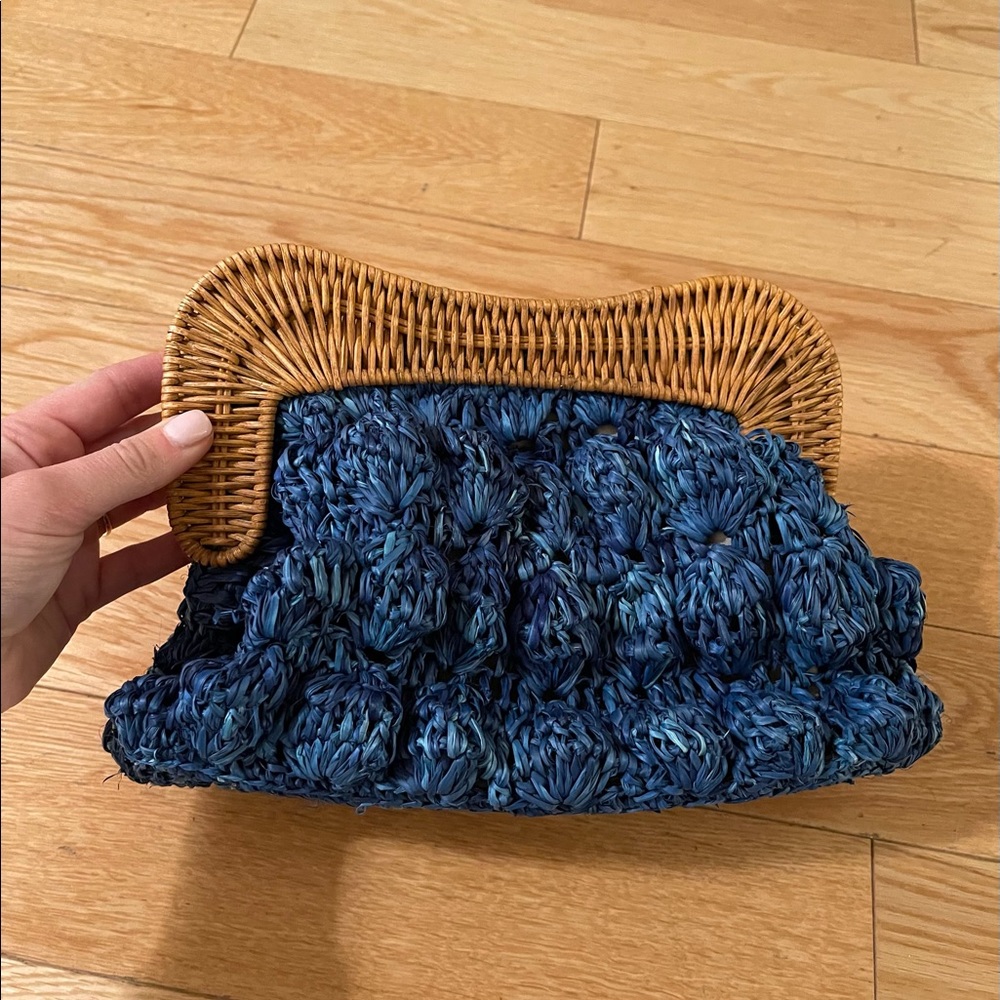Kayu blue raffia clutch